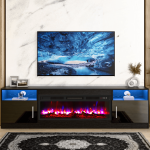 Waleaf 70" Cheminée TV Levez-vous avec la cheminée de 36'' jusqu'à 80" Télévisions, médias TV Console avec armoire de rangement surélevée