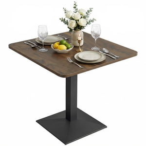 HOMCOM Dining Table Square Kitchen Table w/ Steel Base, Walnut Wood Grain
