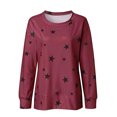 thumbnail image 3 of MAWCLOS T-shirt pour Femmes à Col Rond T-shirt à Imprimé d'Étoiles T-shirt Sport Tenue Quotidienne Chandail à Manches Longues Rouge Vin G, 3 of 6
