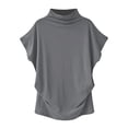 thumbnail image 1 of MesaSe Aviva Femme Col Roulé Manches Courtes Coton Uni Blouse Décontractée Haut T-Shirt Plus Kh/L, 1 of 3