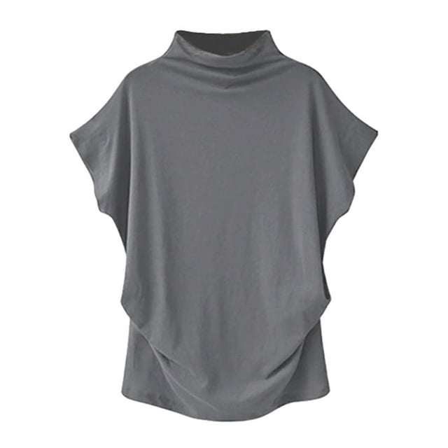 MesaSe Aviva Femme Col Roulé Manches Courtes Coton Uni Blouse Décontractée Haut T-Shirt Plus Kh/L