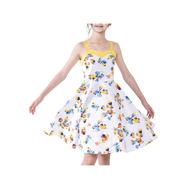 Robe Vintage pour Fille Rétro Rockabilly des Années 50 Évasée Fleur Blanche 8 Ans