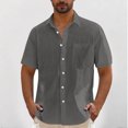 thumbnail image 2 of Admvng Chemises en Lin pour Hommes Décontractées Unies à Col Rabattu Chemise Boutonnée Manches Courtes P-2TG, 2 of 6