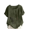 thumbnail image 3 of QATAINLAV T-Shirts à Manches Courtes pour Femmes Mode T-Shirts à Imprimé Papillon Hauts Décontractés Coupe Ample Col Rond Blouse en Lin Tenues d'Été de Plage Rentrée des Classes Ventes Prime Vert Armée G, 3 of 5