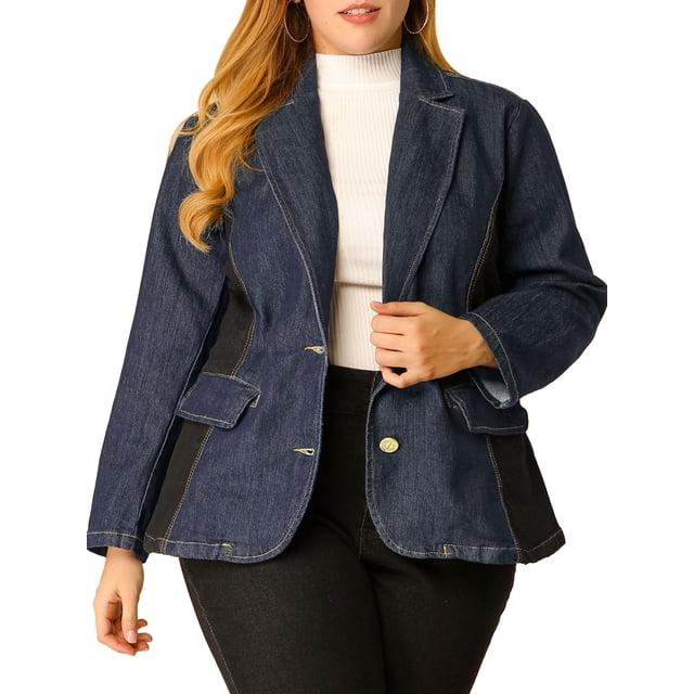 GRACE & GRANDEUR Women's Plus Size Long Sleeve Denim Bomber Jackets with Pockets