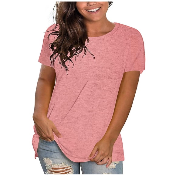 Aqestyerly Women's Plus Size Pullover Shirt Solid Color Loose Fit Short Sleeve Casual Soft Lightweight Daily Fashion Tee HWRETIE