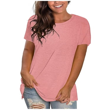 Aqestyerly Women's Plus Size Pullover Shirt Solid Color Loose Fit Short Sleeve Casual Soft Lightweight Daily Fashion Tee HWRETIE