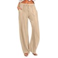 thumbnail image 1 of Yuyuzo Womens Ribbed Knit Pants Wide Leg Casual Loose Drawstring High Waisted Solid Trousers with Pocket, 1 of 6