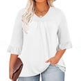 thumbnail image 2 of AherBiu Plus Size Tops for Women Ruffle 3/4 Length Sleeve Casual Blouses Summer Loose Flowy Comfy Tunic, 2 of 7