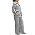 thumbnail image 1 of GDREDA Womens Cotton Linen Set 2 Piece Outfits Summer Button Down Shirt Wide Leg Pants Matching Sets Grey,S, 1 of 5