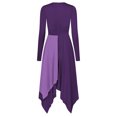 thumbnail image 2 of RUNQHUI Robe de Danse Liturgique de Louange pour Femmes à Blocs de Couleur Métalliques Dorés, Robe d'Église, Jupe de Culte, Violet G, 2 of 7