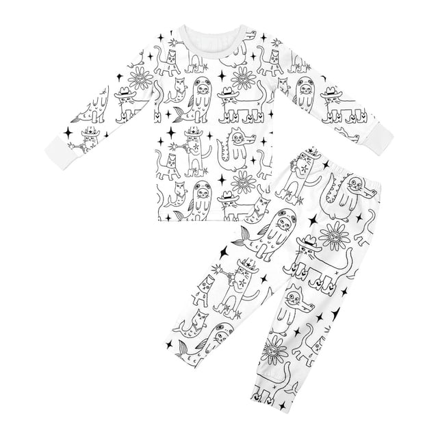 MIASHUI Kid DIY Hand Painted Homewear Set Boy Girl Pajama Sets Cute Funny Cartoon,White,6-7 Years