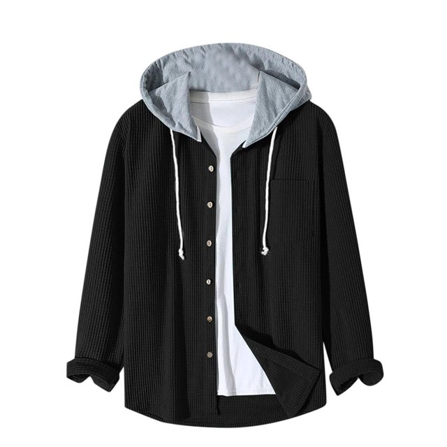 AherBiu Mens Long Sleeve Shirt Jacket Button down Drawstring Casual Hoodies Fall Winter Fashion Shackets