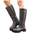 thumbnail image 1 of Fall Mid Calf Combat Boots for Women 2025 Buckles Studded Leather Platform Chunky Cowboy Riding Tall Boots, 1 of 7