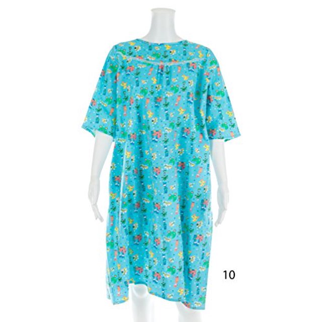 Women's Adaptive Flannel Backwrap Gown (2XL, Fun Prints with Blue Background - 10)