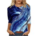 thumbnail image 1 of FAIWAD Femmes Bloc de Couleur 3/4 Chemises Col Rond Blouses Décontractées Élégantes Grande Taille Tunique de Sortie, 1 of 5