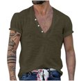 thumbnail image 2 of Lolmot Shirts for Men, Mens Solid Color Fallow Button Round Neck Sports Short Sleeve Shirt, 2 of 6