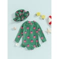 thumbnail image 3 of SUNSIOM Toddler Baby Girl Rash Guard Strawberry Print Long Sleeve Ruffle Swimsuit Zipper Bathing Suit with Swimming Cap, 3 of 6