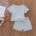 thumbnail image 4 of 2 Pcs Bébé Fille Couleur Unie Manches Courtes Côtelées Col Rond + Shorts Rose 3-4 Ans, 4 of 9