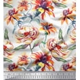 thumbnail image 1 of Soimoi Orange Poly Georgette Fabric Leaves & Floral Decor Fabric Printed BTY 42 Inch Wide, 1 of 3