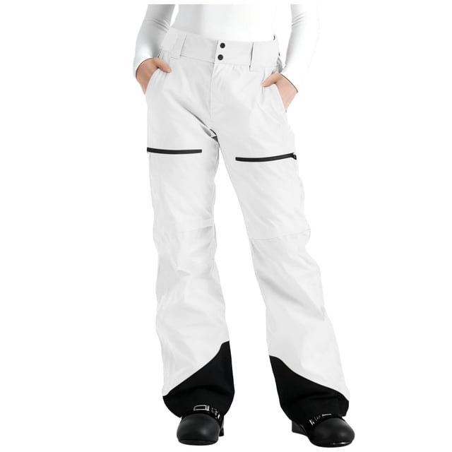 FAVIPT Ski Pantalon Imperméable pour Femmes, Poches Patchwork, Pantalon Léger, Hiver, Planche à Neige, Randonnée, Pantalon de Sport, Blanc, m