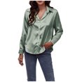 thumbnail image 2 of Heliisoer Women Satin Long Sleeve Button Down Work Blouse Tops Going T-Shirt, 2 of 7