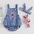 thumbnail image 4 of Gupgi Baby Girls Denim Rompers 6M 12M 18M 24M Flower Rabbit Embroidery Bodysuits Infant Sleeveless Straps Easter Jumpsuit Headband, 4 of 9