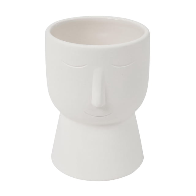 Create Basics Paintable Ceramic Jardinière Visage en Céramique Blanc Mat avec un design Minimaliste de Visage Comprenant des Yeux Fermés, un Nez Surélevé et un Sourire Subtil, en Forme avec une Tête Arrondie et une base Fuselée, Convient à la Décoration en Peinture Acrylique et aux Projets d'Artisanat Créatif.