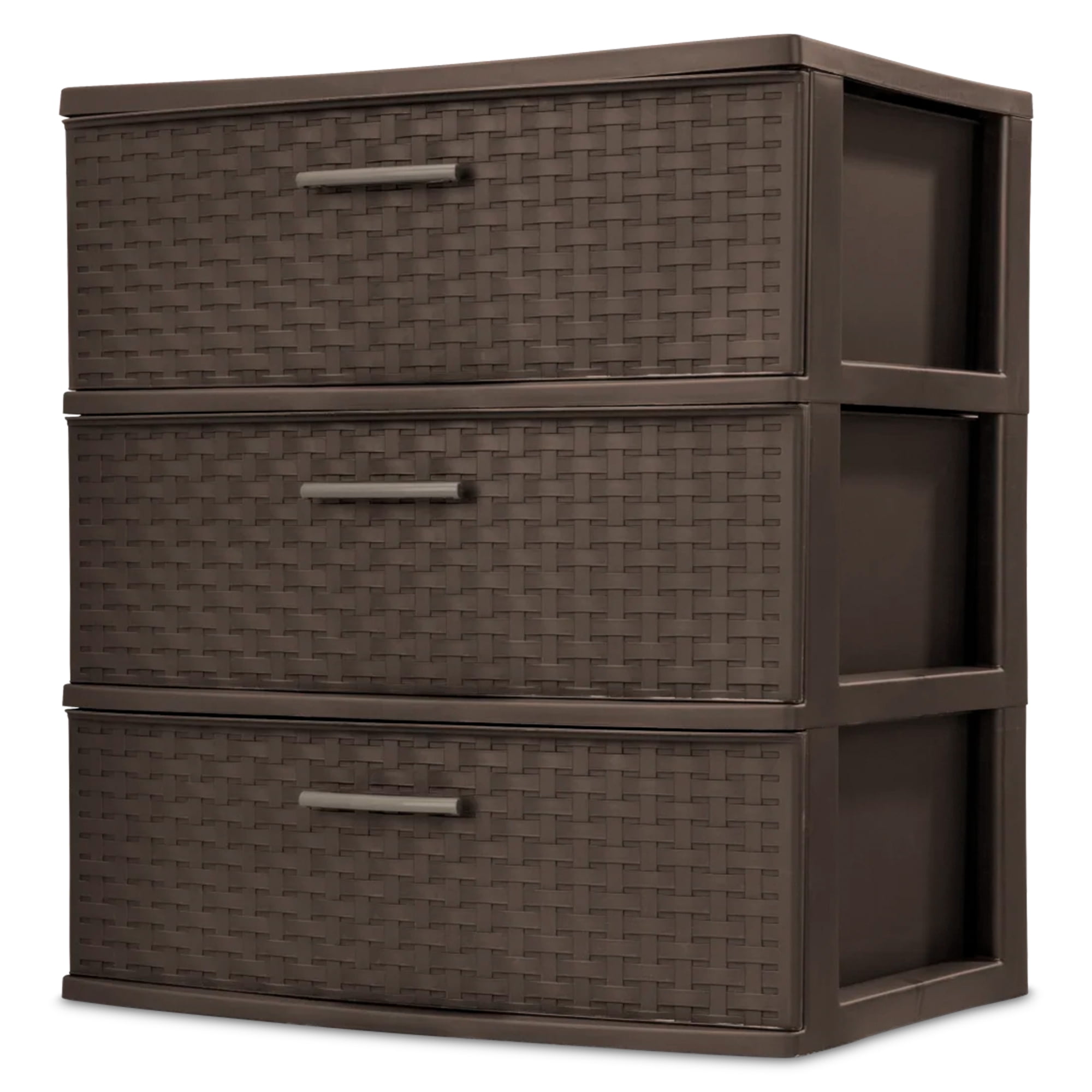 Sterilite 3 Drawer Wide Storage Tower, Plastic Weave Home Organizer, Espresso