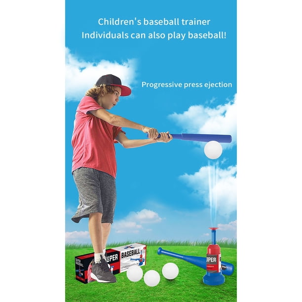 Erixazs – Ensemble de balles de baseball pour enfants, jouets de baseball avec 6 balles/gant/machine à lancer/batte/tee, cadeaux de sports de plein air pour garçons et filles (bleu