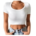 thumbnail image 1 of AherBiu Crop Tops pour Femmes Manches Courtes Col Rond Extensible Slim Serré Sortie Yoga Gym Tops T-Shirts, 1 of 7