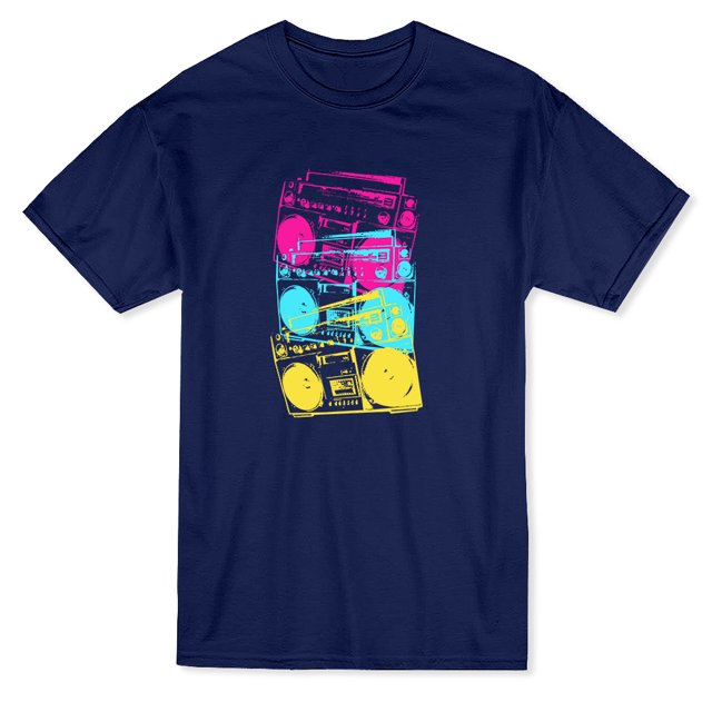 Triple Multicolor Old Radio Medium Front Vertical Graphic Men's Navy T-shirt