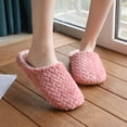 thumbnail image 2 of Mens and Womens Furry Slippers Flannel Lining Close Toe Solid Color Simplicity Thick Bottom Memory Foam Comfortable Non-Slip Warm Winter Home Slippers Pink, 2 of 8