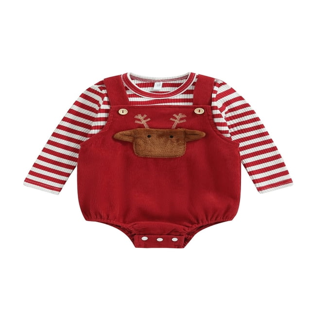 Baby Girls Jumpsuit Outfit Striped Long Sleeve Tops and Rompers Set