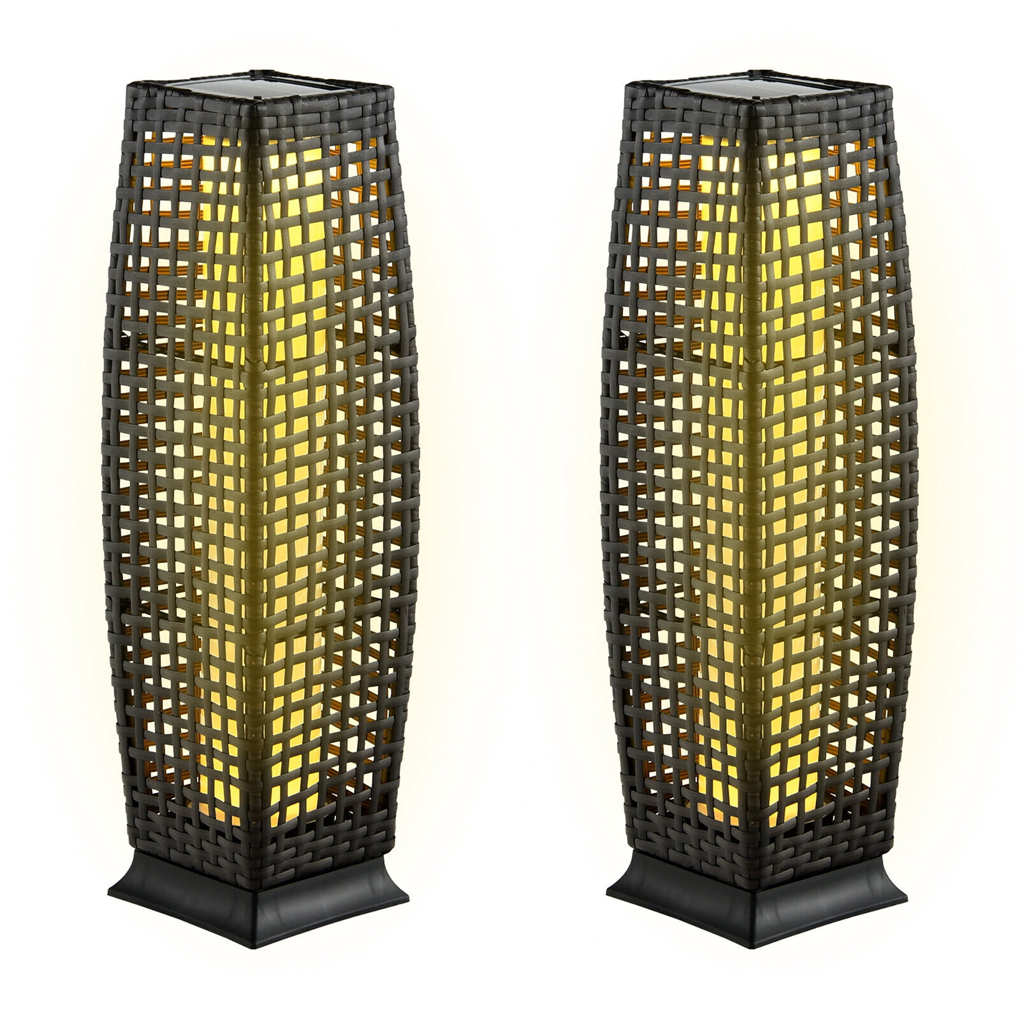 Gymax 2-Piece Outdoor Solar-Powered Floor Lamps IP65 Waterproof w/ Auto On/Off Light Black