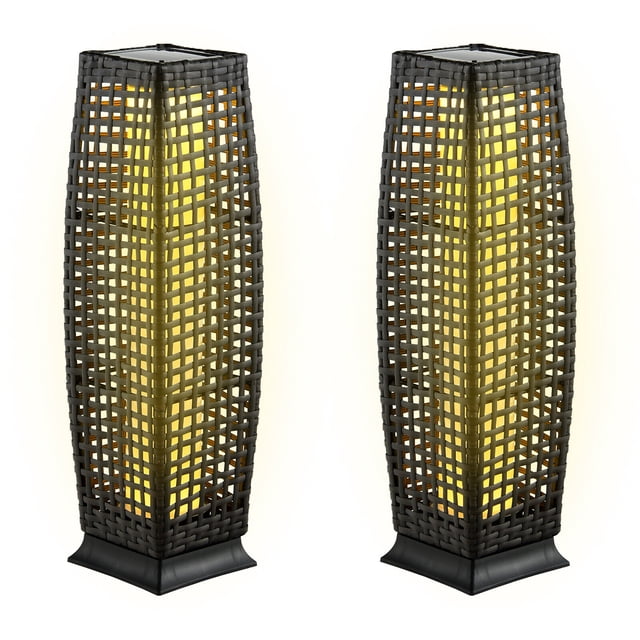Gymax 2-Piece Outdoor Solar-Powered Floor Lamps IP65 Waterproof w/ Auto On/Off Light Black