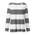 thumbnail image 5 of ManxiVoo T-Shirt à Manches Longues pour Femme à Rayures Imprimées, Col Rond, Confortable, T-Shirt Graphique d'Automne, Blouse Légère, Taille TTG, Gris Foncé, 5 of 5