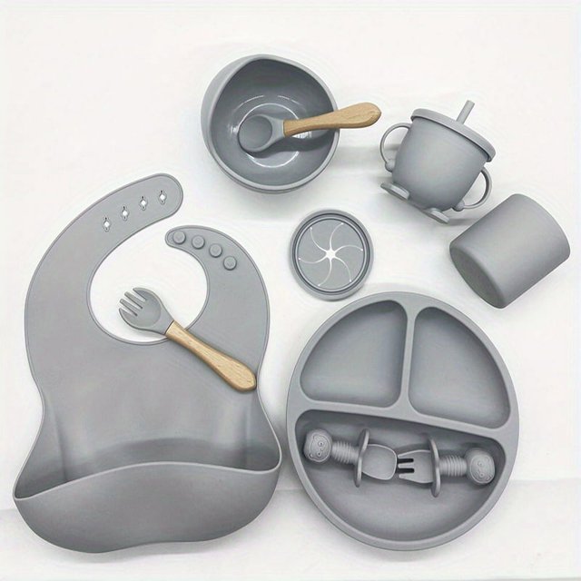 Baby Feeding Tableware Set, Baby Silicone Bib, Baby Food Bowl, Children Learning Drink Cup,