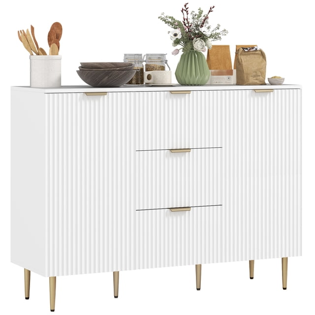 HOMCOM Buffet Bahut avec 3 Tiroirs et Tablettes Ajustables, Blanc