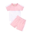 thumbnail image 1 of Fall Saving! HVOBTTY Girls Casual 2 Piece Short Sleeve Set, Girl's Solid Color Threaded Round Neck Short Sleeved and Shorts 2-Piece Set Pink, 110, 1 of 4