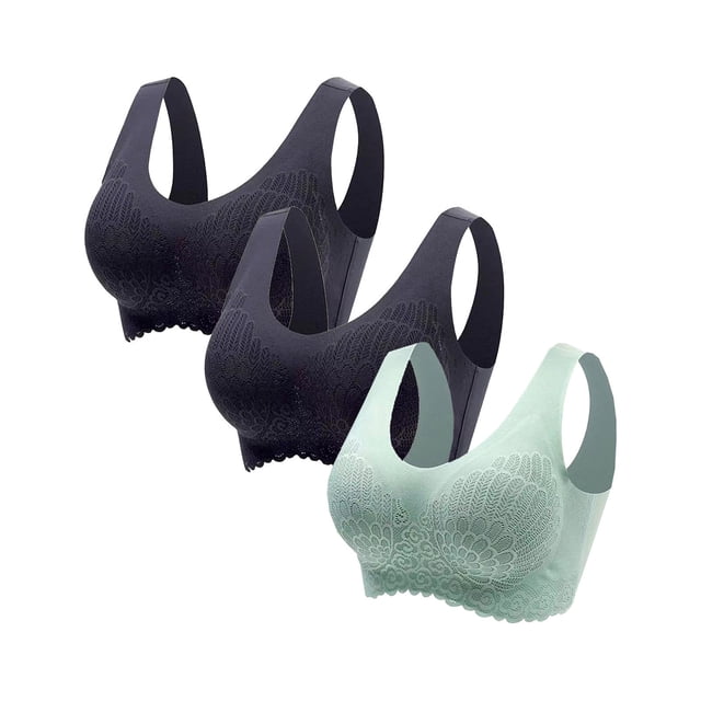 Timegard 3pc Sports Bras for Women Plus Size Seamless Back Smoothing Wireless Full Support Yoga Bralette