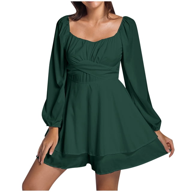 Combinaison Unie pour Femmes Longue Combinaisons d'Été pour Femmes Manches à Volants à Étages à Nouer Combinaisons Amples pour Femmes Mini Courte Barboteuse Combinaison