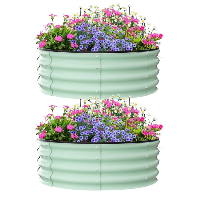 AKDSteel 2 - Pack Round Galvanized Raised Garden Bed - 2FT/3FT/4FT Sizes - Outdoor Flower & Vegetable Bed - Heavy - Duty & Open - Bottom Design