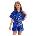thumbnail image 1 of Oyolan Combinaison à Paillettes pour Filles, Col en V, Manches Courtes, Fête, Danse, Formelle, Bleu 10, 1 of 7