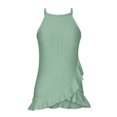 thumbnail image 4 of VEKDONE Halter Tops for Womens Summer Sleeveless Hollow Out Ruffled Tank Tops Solid Color Loose Breathable Lounge Vests Green Large, 4 of 9