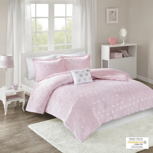 Mi-Zone Rosalie Metallic Printed Plush Comforter Set Pink/Silver Full/Queen