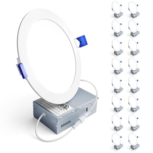 Ensenior 16 Pack 6 Inch LED Recessed Ceiling Light Dimmable 6000K Clear White 1050LM 12W 120V High Brightness Canless Wafer Downlight - ETL&FCC&IC