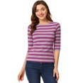 thumbnail image 1 of INSPIRE CHIC Chemises Rayées pour Femmes Coupe Ajustée Manches au Coude T-Shirt à Encolure Bateau L Rouge Rose, 1 of 5