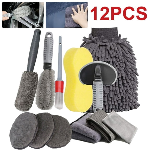 12Pcs Car Wash Tool Cleaning Kit Auto Care Car Wash Cleaning Tools Kit for Cleaning Wheels Interior Exterior Seat Microfiber Car Care Cleaning Set for Trucks Motorcycles RV