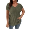 thumbnail image 1 of Liquidation d'Économies! Hauts Oversize pour Femmes en Liquidation, Blouse d'Été à Manches Courtes pour Femmes, Haut d'Été pour Femme Grande Couleur Unie à Col Rond en Tricot à Rayures à Manches Courtes, 1 of 5